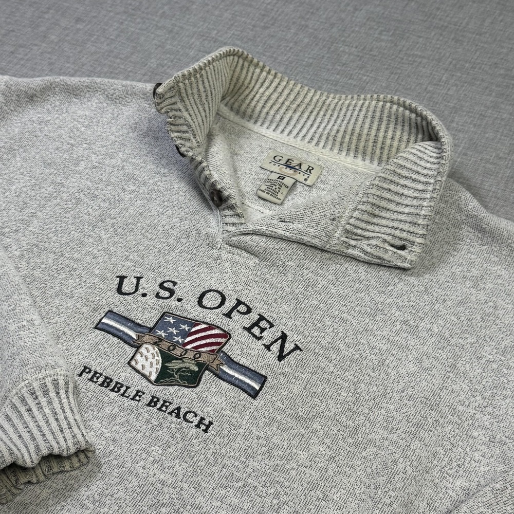 Gear U.S. Open Y2K 2002 Pebble Beach Sweatshirt Men M Gray Mock Neck Heavyweight